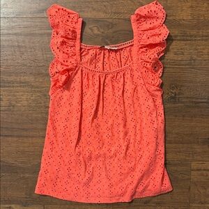 NWOT LOFT Coral Eyelet Ruffle Blouse